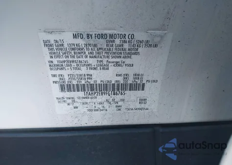 2015 Ford Taurus Sel from USA, damaged, VIN 1FAHP2E89FG186765